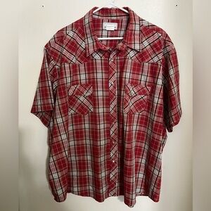 WRANGLER Classic Pearl Snap Short Sleeve Wrancher Shirt Red White Men's Size 3XL